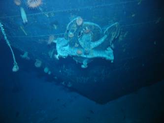 Port anchor secured in hawse pipe
